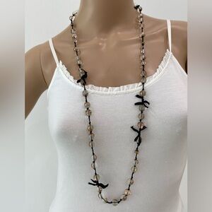 Adorable, Feminine J.Crew Necklace w. Glass Balls, Goldtone/Coppertone, Ribbons